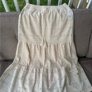 Cato Cream Eyelet Tiered Maxi Skirt with Drawstring Waist